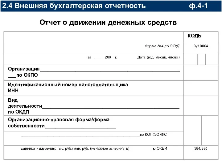 2.4 Внешняя бухгалтерская отчетность ф.4-1 Отчет о движении денежных средств