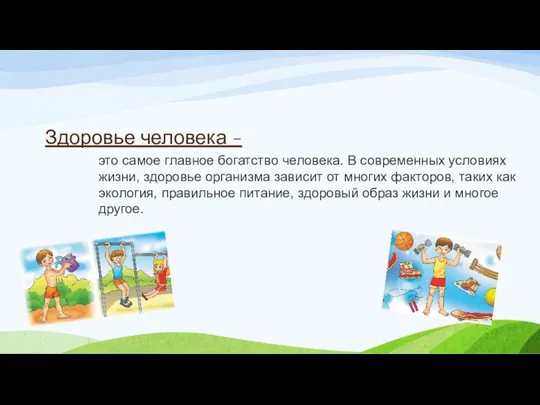 Здоровье человека - это самое главное богатство человека. В современных условиях жизни,