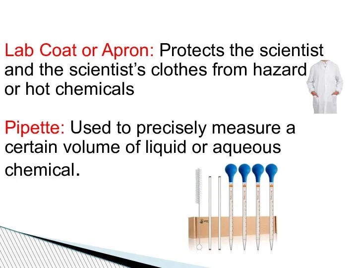 Lab Coat or Apron: Protects the scientist and the scientist’s clothes from