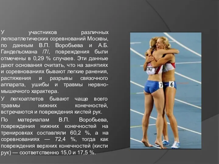 У участников различных легкоатлетических соревнований Москвы, по данным В.П. Воробьева и А.Б.