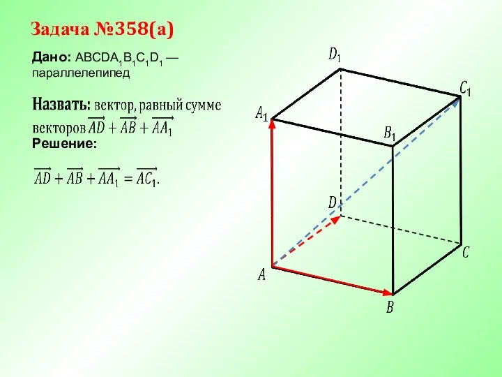 Задача №358(а) Дано: ABCDA1B1C1D1 —параллелепипед Решение: