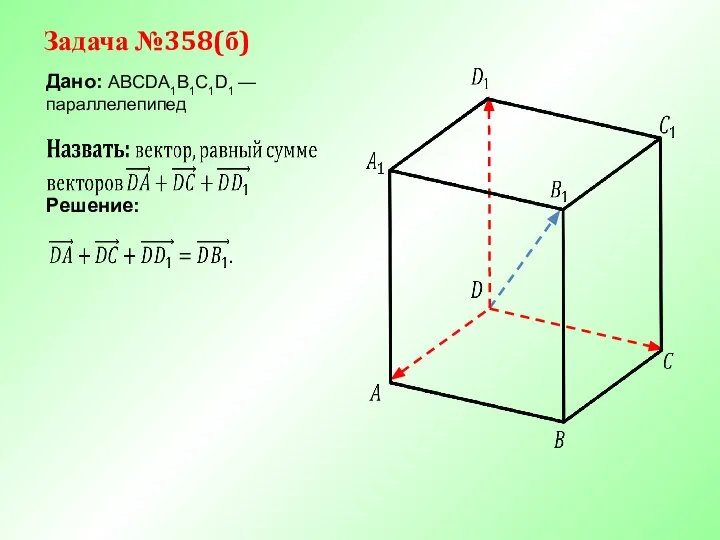 Задача №358(б) Дано: ABCDA1B1C1D1 —параллелепипед Решение: