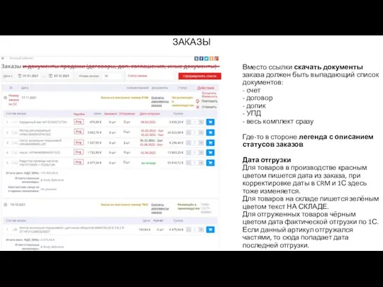 Вместо ссылки скачать документы заказа должен быть выпадающий список документов: - счет