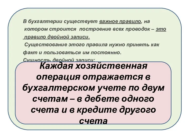 В бухгалтерии существует важное правило, на котором строится построение всех проводок –