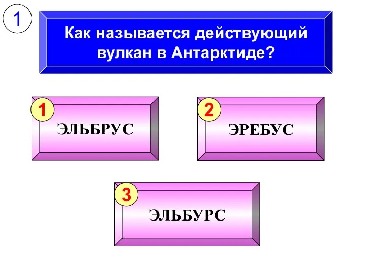 Как называется действующий вулкан в Антарктиде? 1