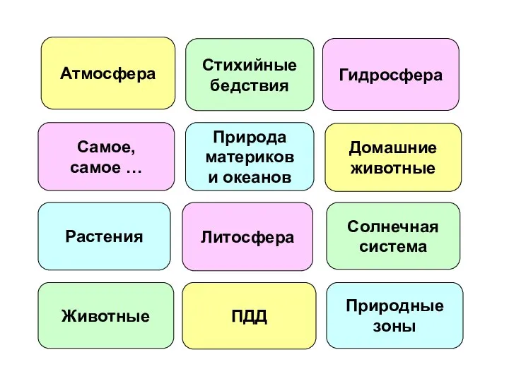 Атмосфера Природа материков и океанов Природные зоны Самое, самое … Растения ПДД