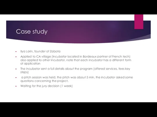 Case study Ilya Larin, founder of Zabota Applied to CA village (incubator