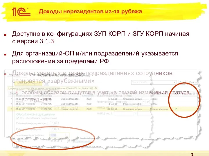 Доходы нерезидентов из-за рубежа Доступно в конфигурациях ЗУП КОРП и ЗГУ КОРП