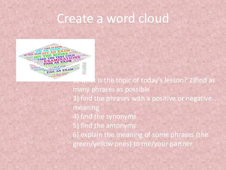 Create a word cloud 1) what is the topic of today’s lesson?