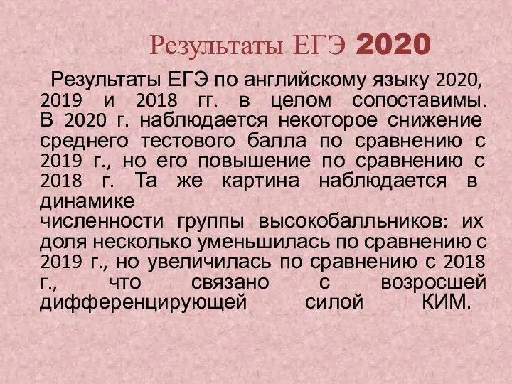 Результаты ЕГЭ 2020 Результаты ЕГЭ по английскому языку 2020, 2019 и 2018
