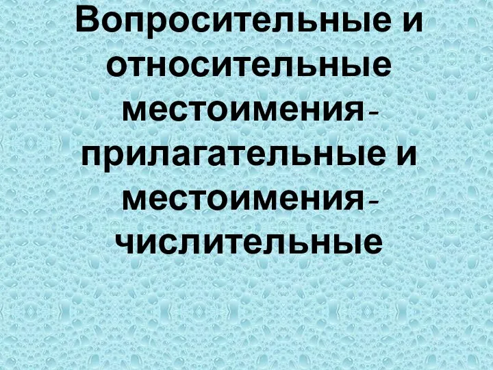 Вопросительные и относительные местоимения-прилагательные и местоимения-числительные