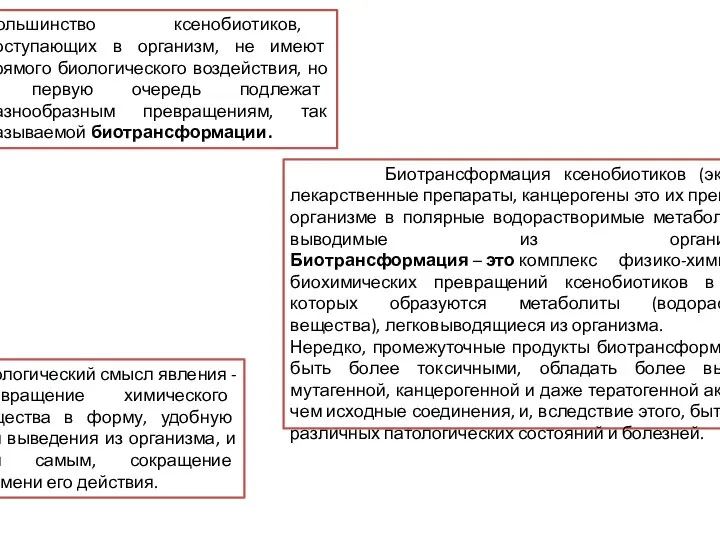 Большинство ксенобиотиков, поступающих в организм, не имеют прямого биологического воздействия, но в