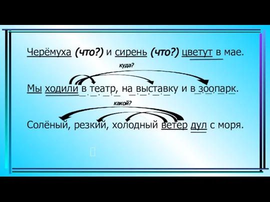 Черёмуха (что?) и сирень (что?) цветут в мае. Мы ходили в театр,