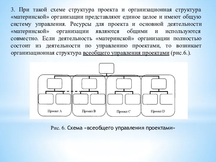 Рис. 6. Схема «всеобщего управления проектами» 3. При такой схеме структура проекта