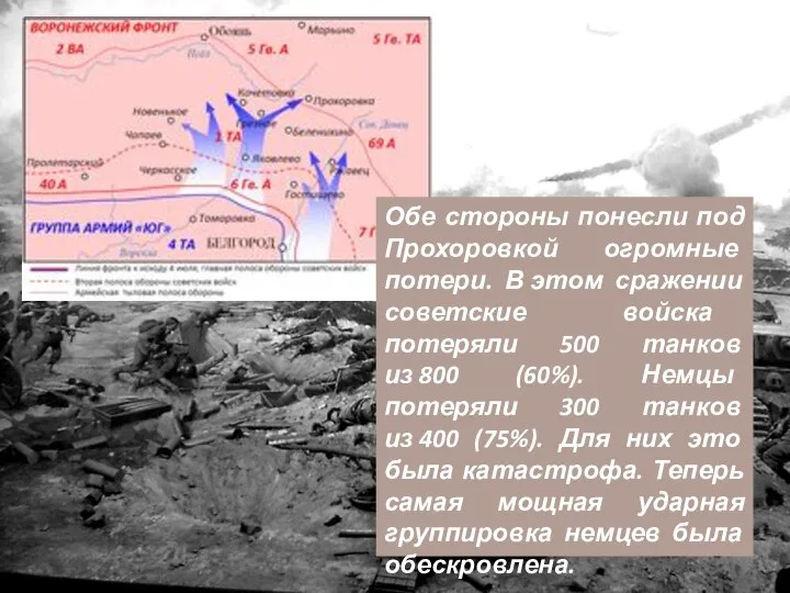 Обе стороны понесли под Прохоровкой огромные потери. В этом сражении советские войска