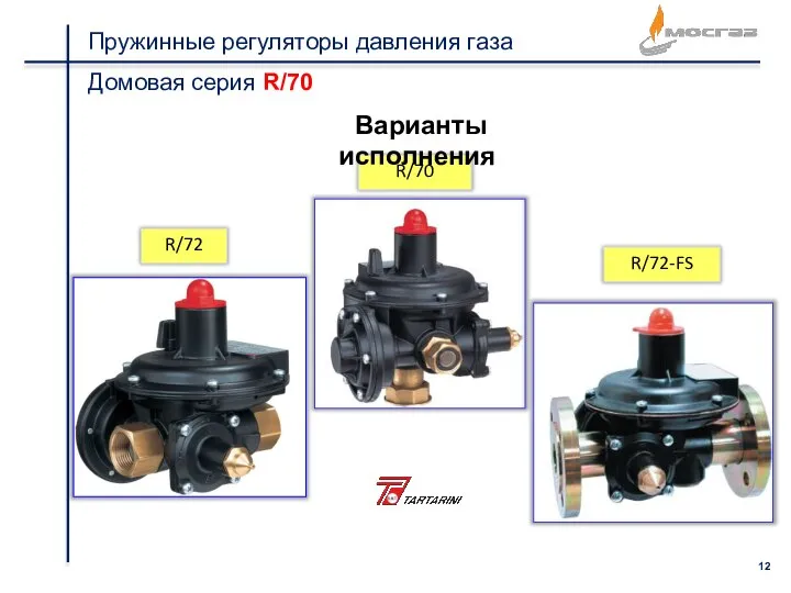 Пружинные регуляторы давления газа Домовая серия R/70 R/72 R/70 R/72-FS Варианты исполнения