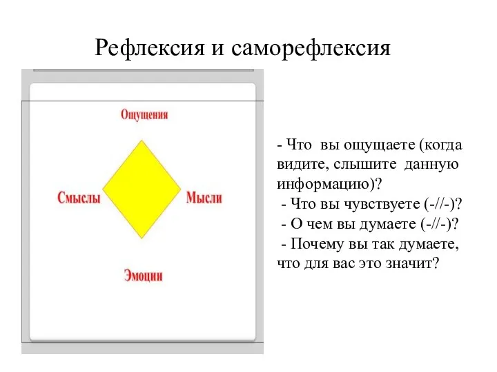 Рефлексия и саморефлексия - Что вы ощущаете (когда видите, слышите данную информацию)?