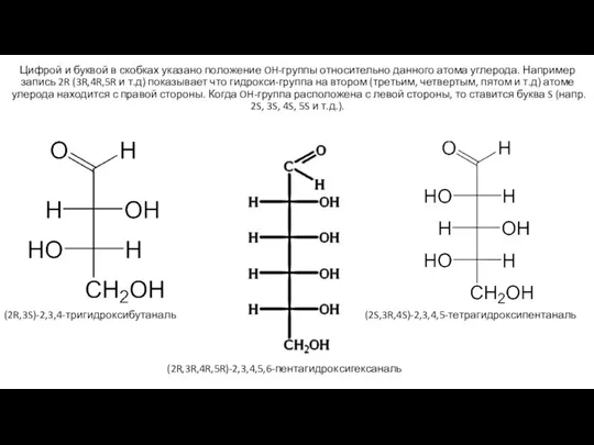 Цифрой и буквой в скобках указано положение OH-группы относительно данного атома углерода.