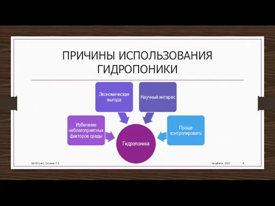 ПРИЧИНЫ ИСПОЛЬЗОВАНИЯ ГИДРОПОНИКИ Челябинск, 2020 ББ-301(ген), Шитяков Р.В.