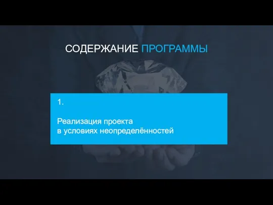 СОДЕРЖАНИЕ ПРОГРАММЫ 1. Реализация проекта в условиях неопределённостей