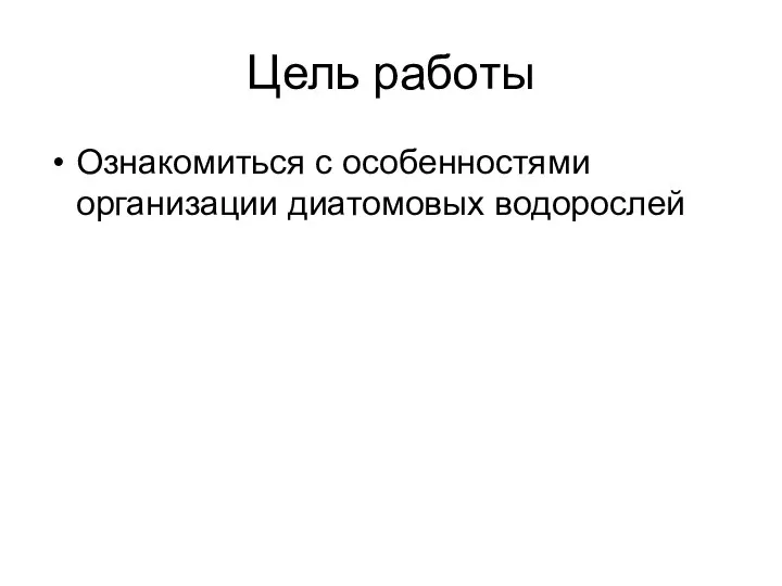 Цель работы Ознакомиться с особенностями организации диатомовых водорослей