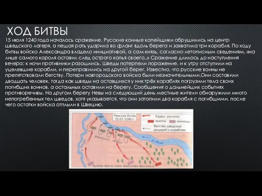 ХОД БИТВЫ 15 июля 1240 года началось сражение. Русские конные копейщики обрушились