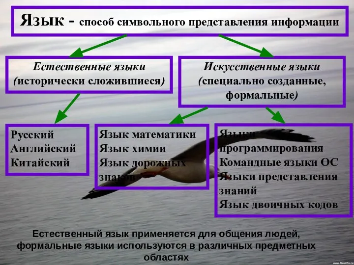 Язык - способ символьного представления информации Естественные языки (исторически сложившиеся) Искусственные языки