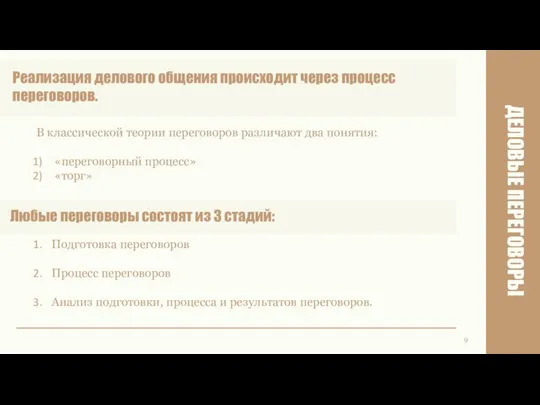 В классической теории переговоров различают два понятия: «переговорный процесс» «торг» ДЕЛОВЫЕ ПЕРЕГОВОРЫ