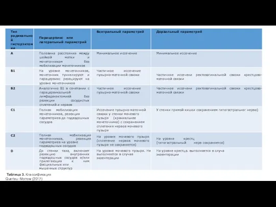 Таблица 3. Классификация Querleu–Morrow (2017)