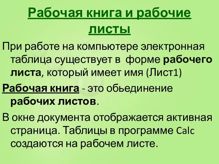 Рабочая книга и рабочие листы При работе на компьютере электронная таблица существует