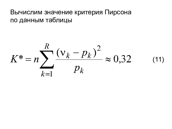 Вычислим значение критерия Пирсона по данным таблицы (11)