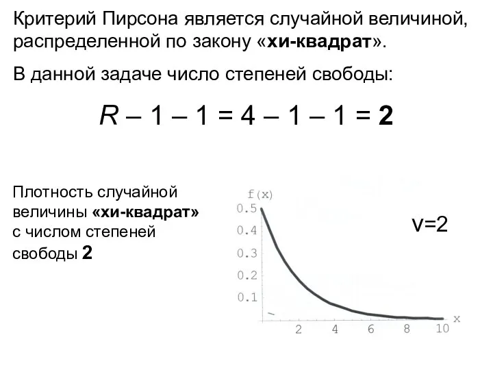 Критерий Пирсона является случайной величиной, распределенной по закону «хи-квадрат». В данной задаче