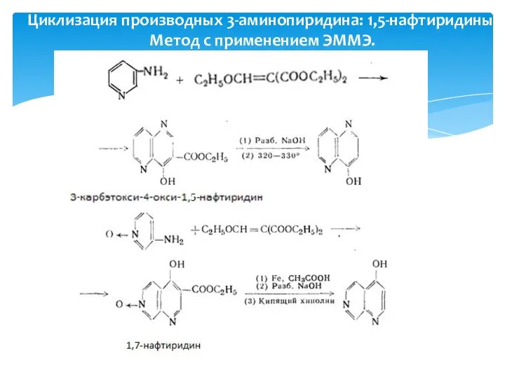 Циклизация производных 3-аминопиридина: 1,5-нафтиридины. Метод с применением ЭММЭ.