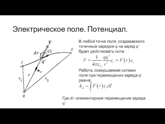 Электрическое поле. Потенциал. В любой точке поля, создаваемого точечным зарядом q на