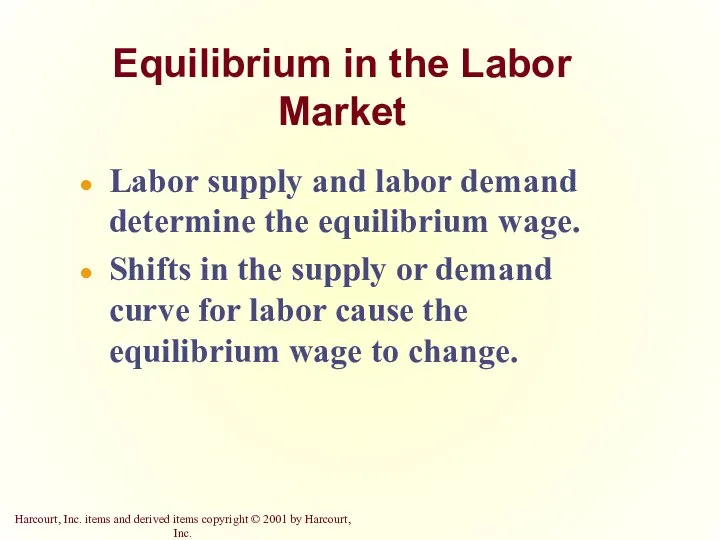 Equilibrium in the Labor Market Labor supply and labor demand determine the