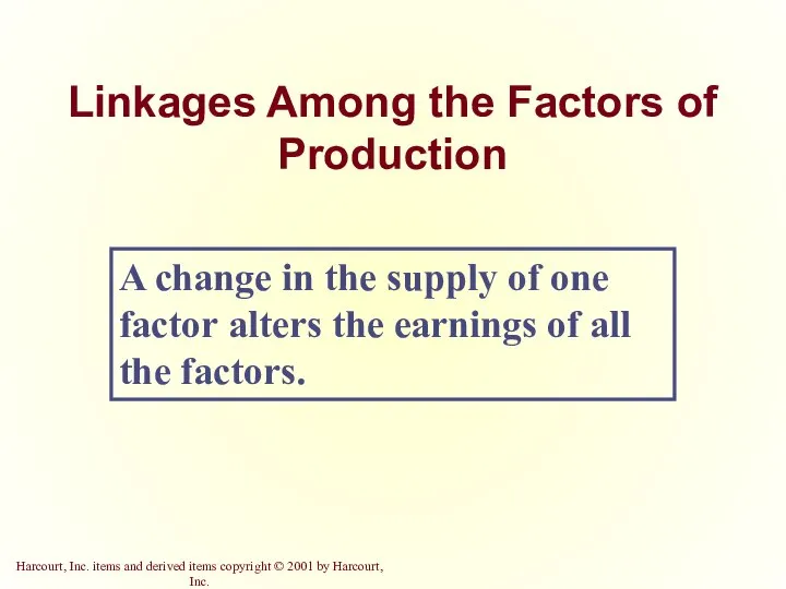 Linkages Among the Factors of Production A change in the supply of
