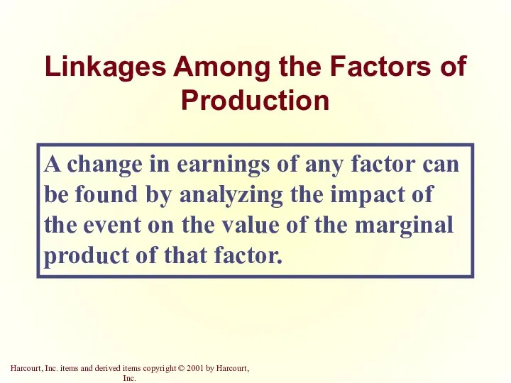 Linkages Among the Factors of Production A change in earnings of any
