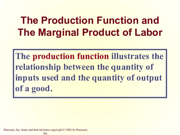 The Production Function and The Marginal Product of Labor The production function