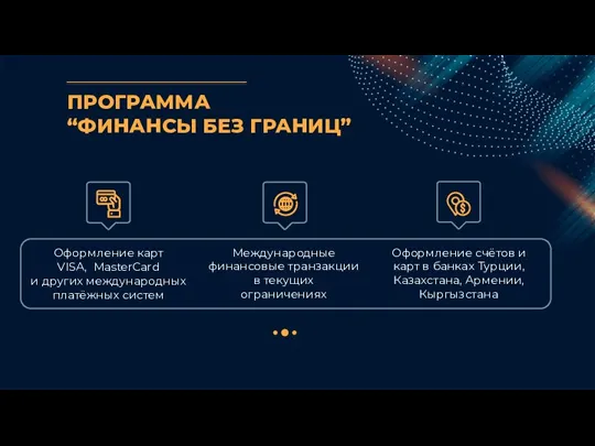 ПРОГРАММА “ФИНАНСЫ БЕЗ ГРАНИЦ” Оформление карт VISA, MasterCard и других международных платёжных