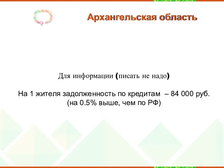 Архангельская область Для информации (писать не надо) На 1 жителя задолженность по