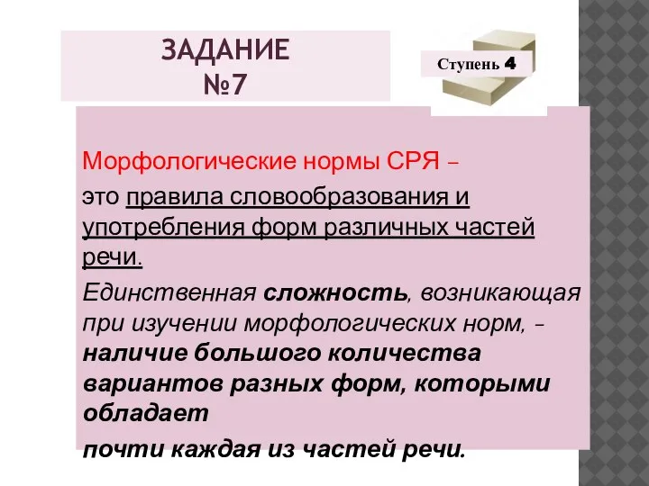 Морфологические нормы СРЯ – это правила словообразования и употребления форм различных частей