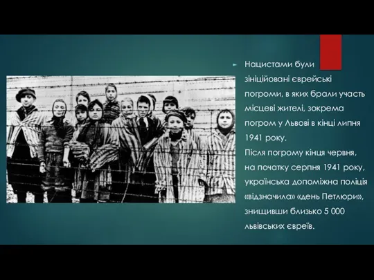 Нацистами були зініційовані єврейські погроми, в яких брали участь місцеві жителі, зокрема