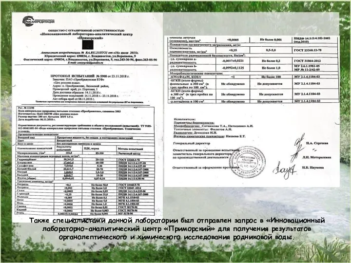 Также специалистами данной лаборатории был отправлен запрос в «Инновационный лабораторно-аналитический центр «Приморский»