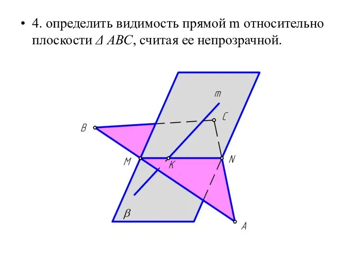 4. определить видимость прямой m относительно плоскости Δ АВС, считая ее непрозрачной.