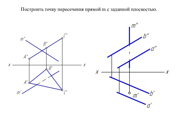 Построить точку пересечения прямой m с заданной плоскостью.