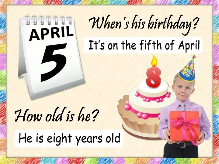 It’s on the fifth of April He is eight years old