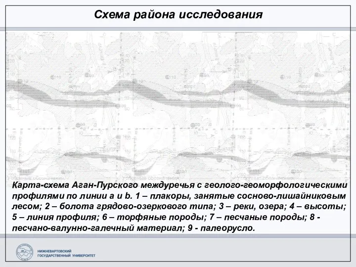 Схема района исследования Карта-схема Аган-Пурского междуречья с геолого-геоморфологическими профилями по линии а