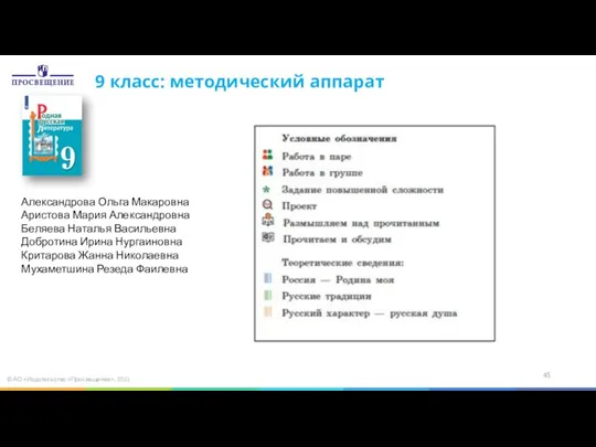 9 класс: методический аппарат © АО «Издательство «Просвещение», 2021 Александрова Ольга Макаровна