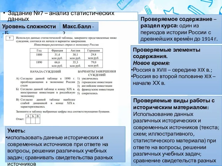 Задание №7 – анализ статистических данных Макс.балл - 2 Уровень сложности -