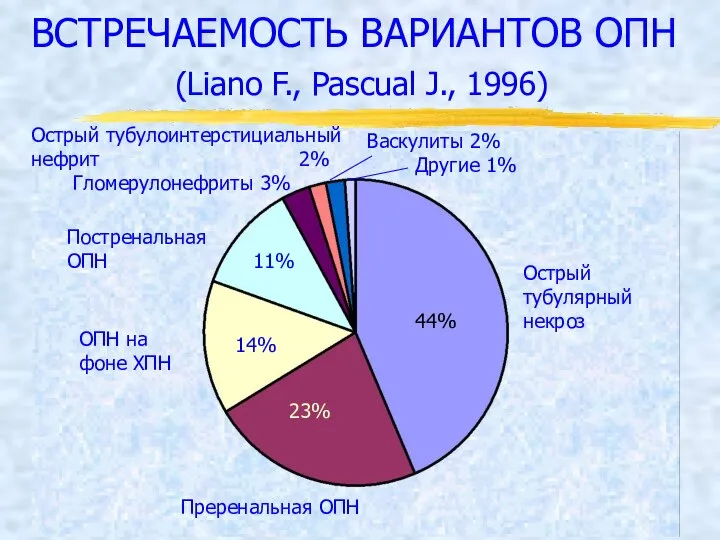 Васкулиты 2% Другие 1% Острый тубулярный некроз Преренальная ОПН ОПН на фоне